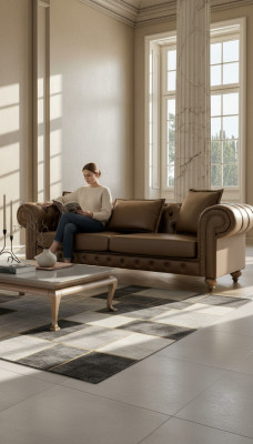 Brown three-seater living room couch luxury leather sofas style furniture new