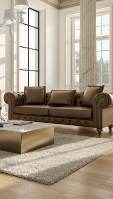 Brown three-seater living room couch luxury leather sofas style furniture new