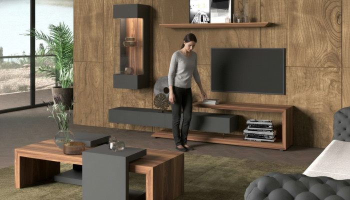 Wall Cabinet Wall Panel Side Cabinet Natural Walnut - Matt Anthracite