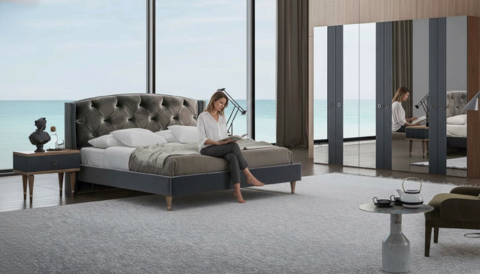 Modern Chesterfield Bedroom Set Designer Double Bed Nightstands