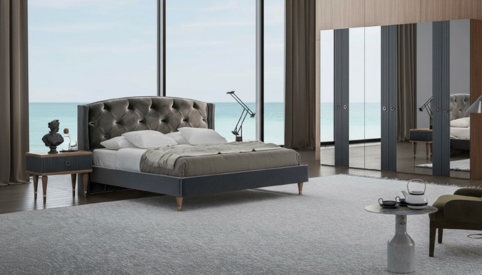 Modern Chesterfield Bedroom Set Designer Double Bed Nightstands