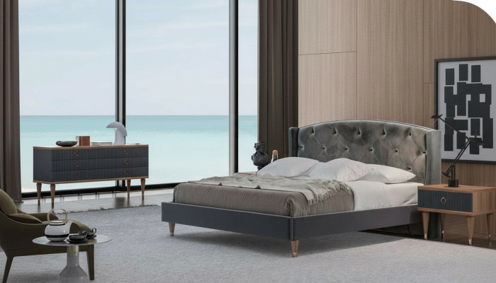 Gray Bedroom Set Luxury Set Double Bed 2x Nightstands Dresser