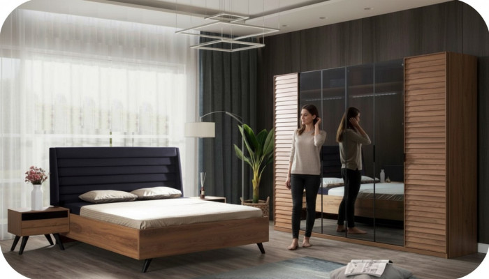 Large bedroom set, bedroom furniture, wardrobe, bed, nightstands