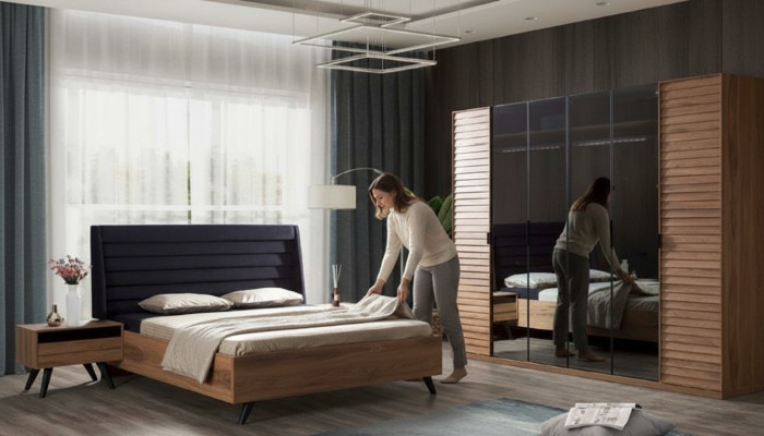 Black Brown Bed Frame Double Bed Bedroom Furniture Designer Bed