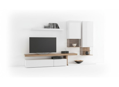 White living room furniture, modern wall cabinets, wall shelves, TV stand, sideboard