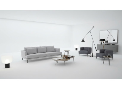 Large living room suite three-seater armchair coffee tables gray wooden furniture