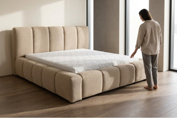 Bed Gray Double Bed Bedroom Wood Furniture Design Upholstery Fabric New