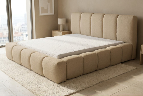 Bed Gray Double Bed Bedroom Wood Furniture Design Upholstery Fabric New