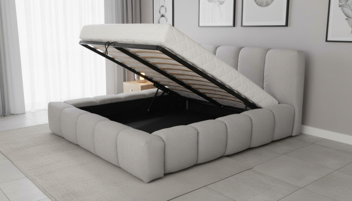 Bed grey double bedroom luxury design elegant upholstery fabric new