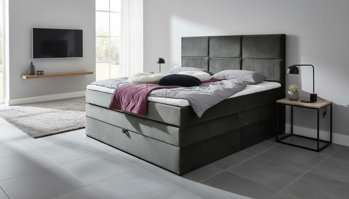 Gray stylish double bedroom wooden furniture design elegant upholstery fabric