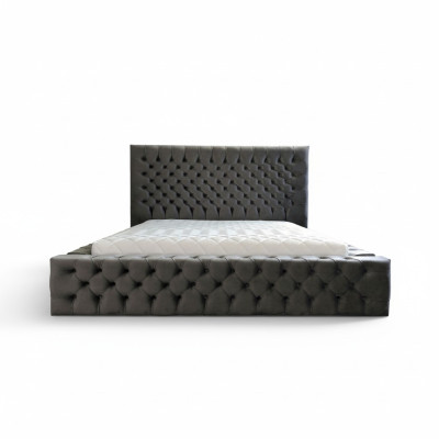 Chesterfield Grey Double Bedroom Wooden Furniture Design Elegant Upholstery Fabric