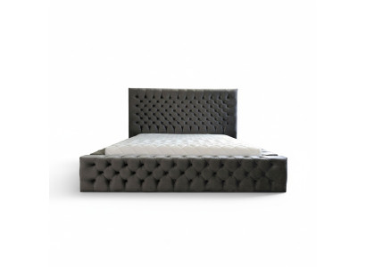 Chesterfield Grey Double Bedroom Wooden Furniture Design Elegant Upholstery Fabric