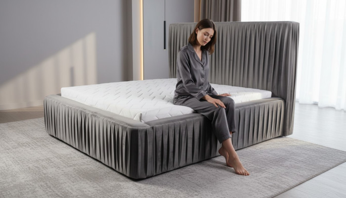 Gray double bedroom wooden furniture design elegant fabric classic furniture new-