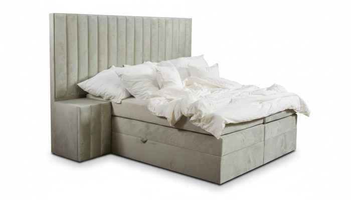 Modern taupe double bed 2x bedside tables bedroom box spring bed