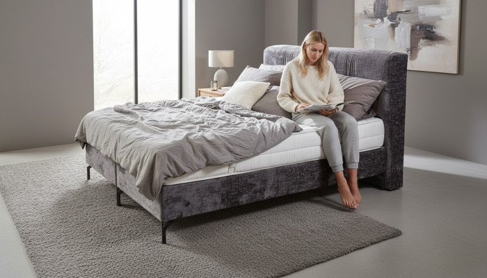 Gray double bed modern bedroom furniture designer textile beds new