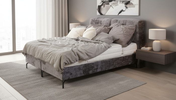 Gray double bed modern bedroom furniture designer textile beds new