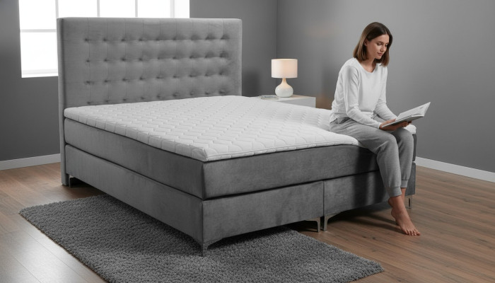 Gray double bed classic bedroom furniture design elegant fabric new