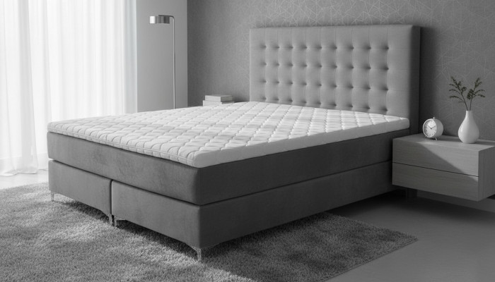 Gray double bed classic bedroom furniture design elegant fabric new