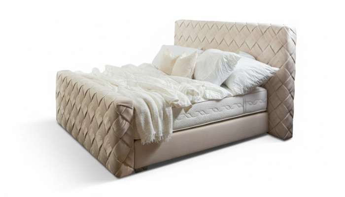 Beige double bed modern bedroom furniture luxury stylish fabric bed