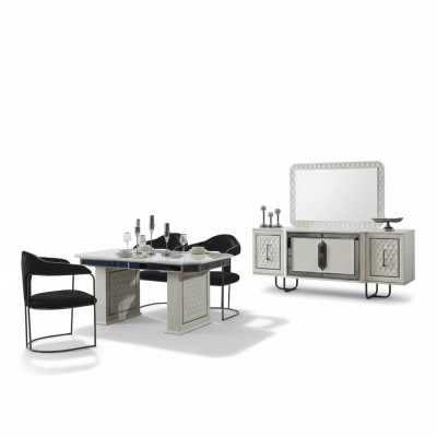Dining room set: dining table, 4x chairs, table, armchair, sideboard, mirror, 7-piece set