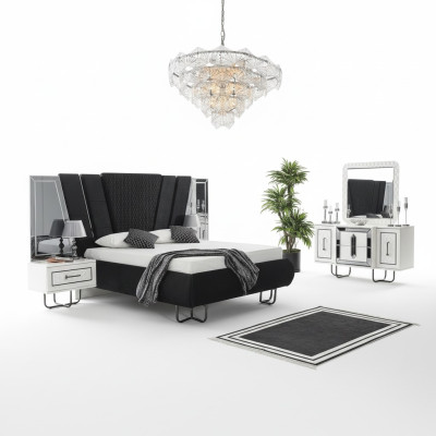 Bedroom Bed 2x Nightstands + Dresser Set Complete Design Furniture 4-piece