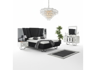 Bedroom Bed 2x Nightstands + Dresser Set Complete Design Furniture 4-piece