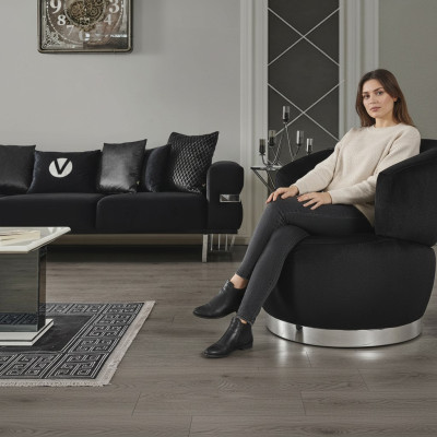 Black armchair 1-seat textile living room luxury new design armchair modern armchair