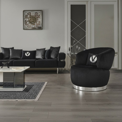 Black armchair 1-seat textile living room luxury new design armchair modern armchair