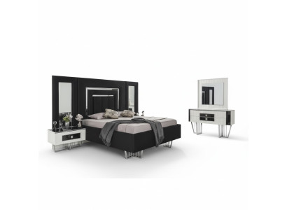 Bedroom furniture luxury bed textile with bedside tables dresser mirror 5-piece set