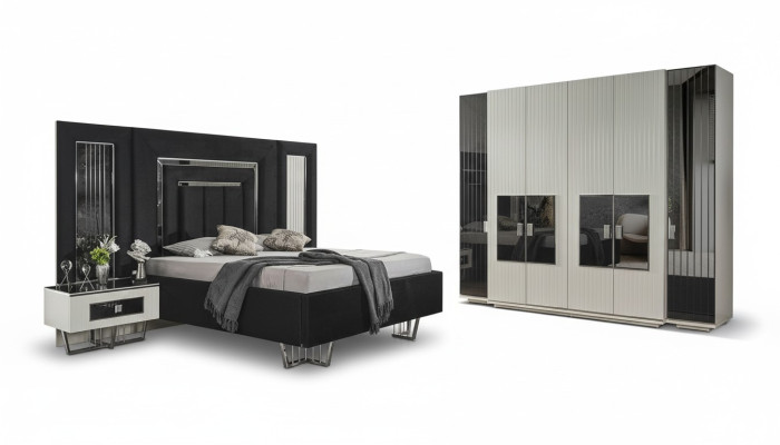 Bedroom set 2x nightstands wardrobe complete room bed furniture 4-piece