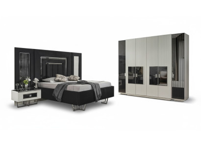 Bedroom set 2x nightstands wardrobe complete room bed furniture 4-piece
