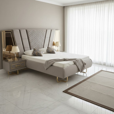 Luxury bed hotel beds with 2x nightstands gold shiny furniture bedroom
