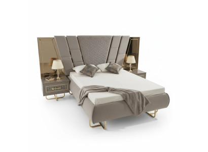 Luxury bed hotel beds with 2x nightstands gold shiny furniture bedroom