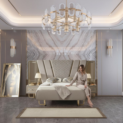 Luxury bedroom nightstand beds bed 3-piece complete set design furnishings