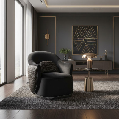 Armchair 1-seater black luxury design living room modern elegant upholstery new