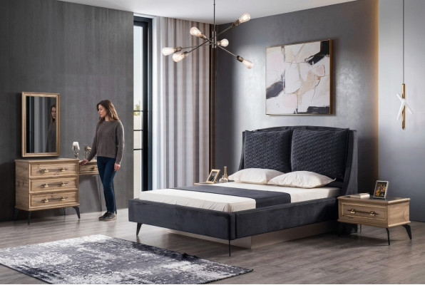 Bedroom set 4-piece modern luxury bed 2 bedside tables dresser included