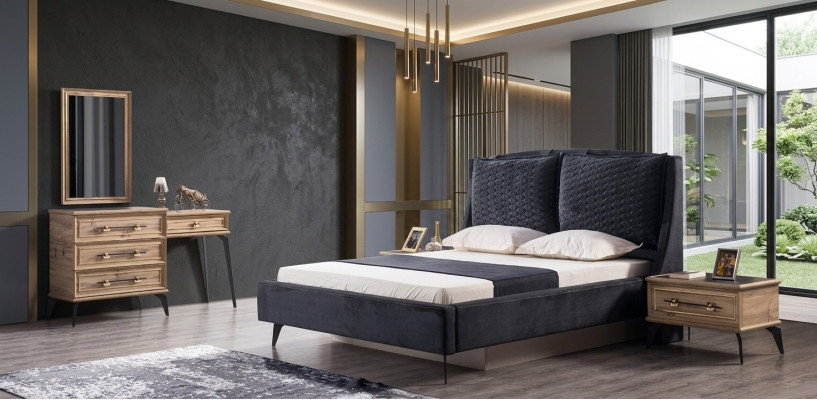 Bedroom set 4-piece modern luxury bed 2 bedside tables dresser included