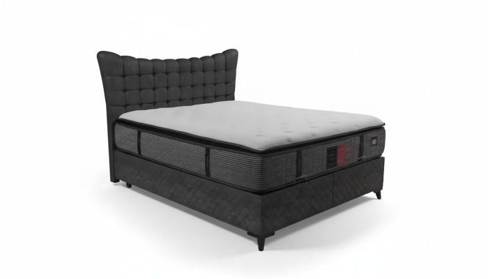 Box spring bed luxury double bed incl. mattress with checkered pattern gray