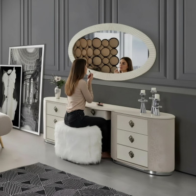 Makeup table set, console mirror, bedroom furniture design, stool set, new