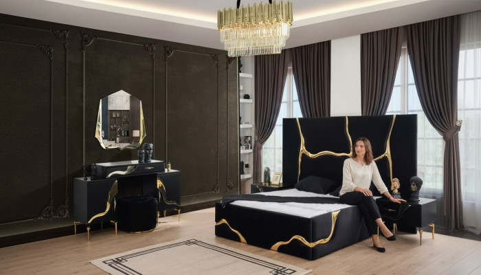 Luxury bedroom furniture bed with golden snake pattern beds 200x200