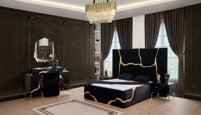 Luxury bedroom furniture bed with golden snake pattern beds 200x200
