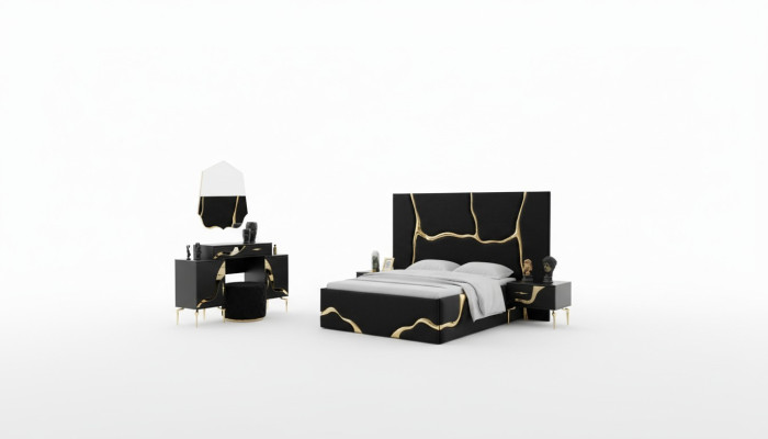 Luxury bedroom furniture bed with golden snake pattern beds 200x200