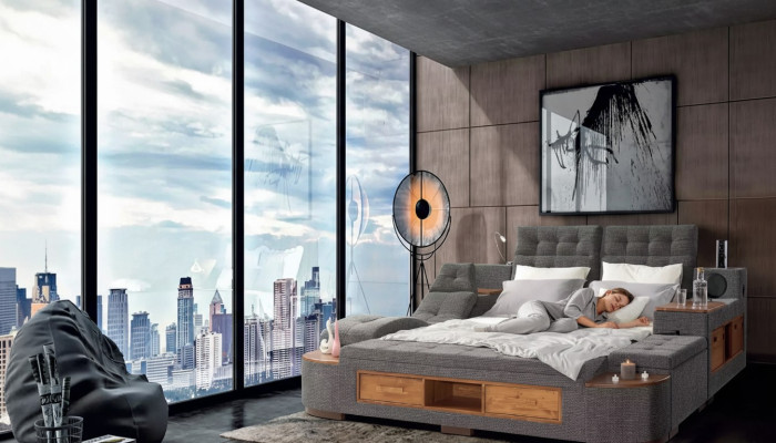 Twin multifunctional bed with modern structure 180x200cm new hotel