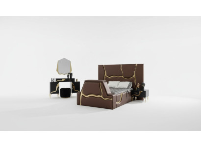 Luxury bedroom set bed nightstand gold dressing table nightstands 5-piece set