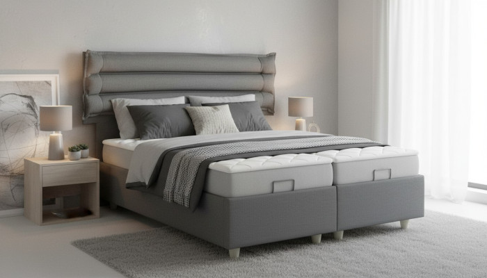 Luxury bed with mattress complete set bed box ears gray velvet 180x200
