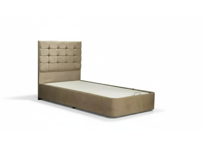 Luxurious designer bed with mattress from a European furniture manufacturer for the bedroom.