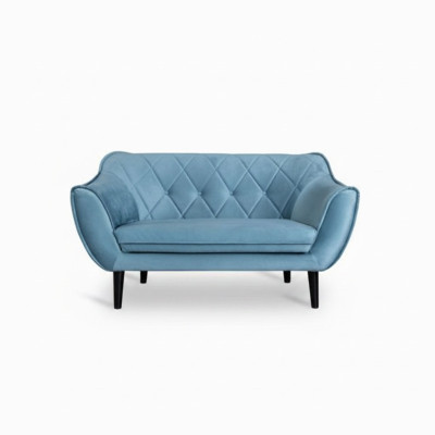 Comfortable, soft 2-seater sofa in luxurious upholstery in delicate blue color