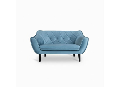 Comfortable, soft 2-seater sofa in luxurious upholstery in delicate blue color