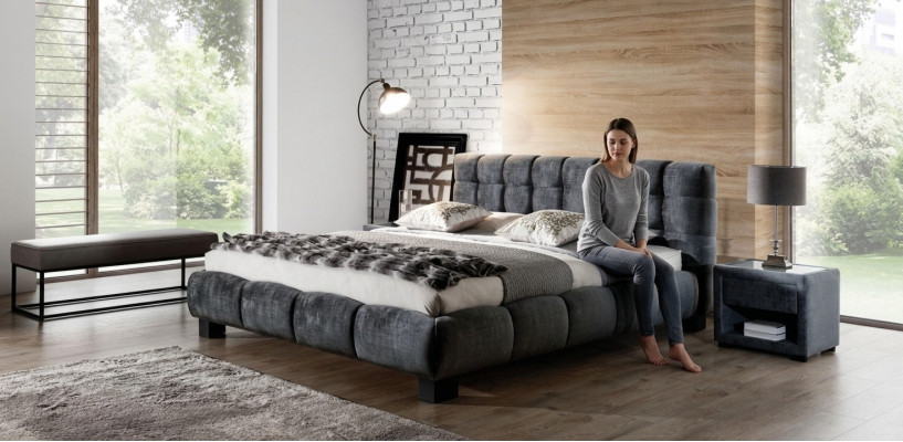 Bedroom set blue bed wood 2x nightstands elegant style modern new 3-piece set.