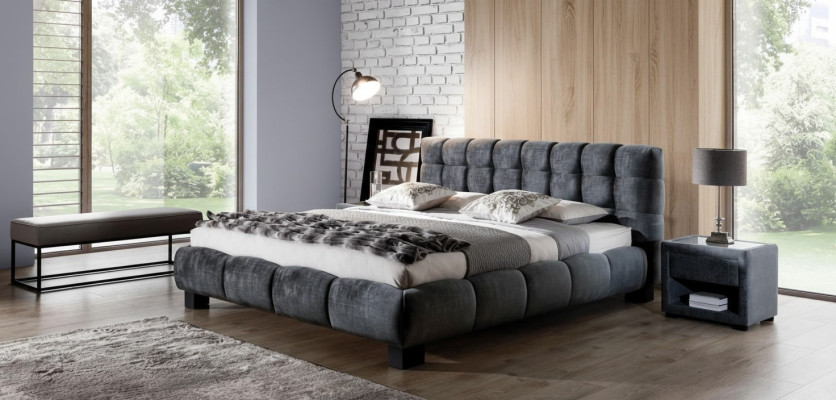 Bedroom set blue bed wood 2x nightstands elegant style modern new 3-piece set.
